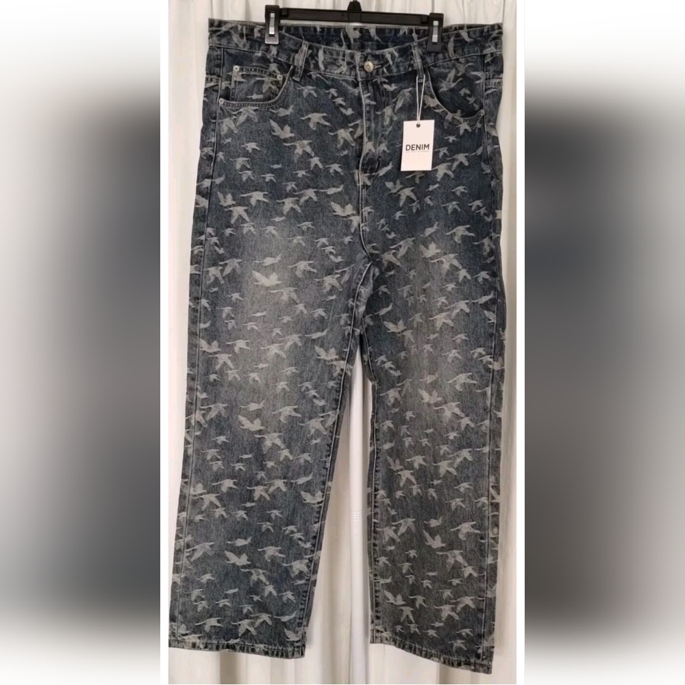 Men's Denim Hip Hop Streetwear Loose Fit Baggy Jeans Waist 40 Inseam 30